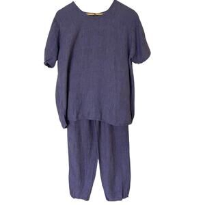 FLAX By Jeanne Engelhart 100% Linen Top (Med) Pants (Sm) Woven Lagenlook Set